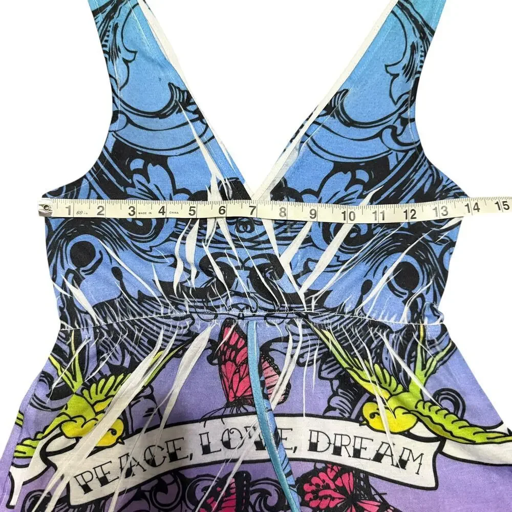 American Crown Y2K Style Purple‎ Peace Love Dream Butterfly Mini Dress Sz Small